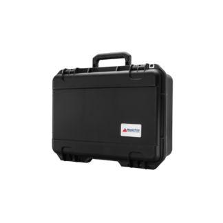 Black hard-shell protective case with a top carrying handle and multiple latches.